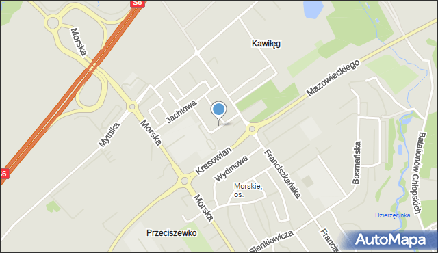 Koszalin, Teligi Leonida, mapa Koszalina
