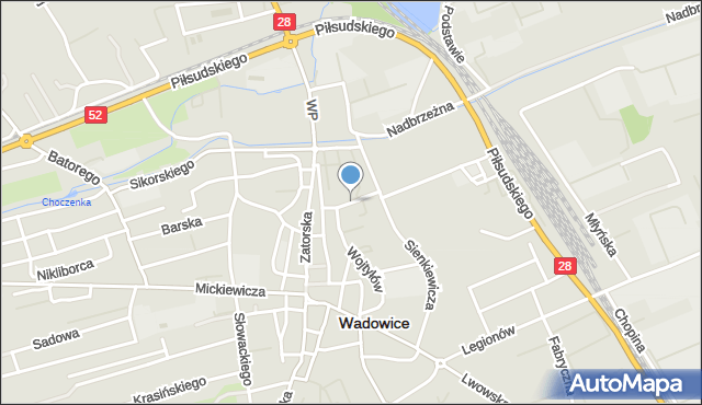 Wadowice, Teatralna, mapa Wadowice