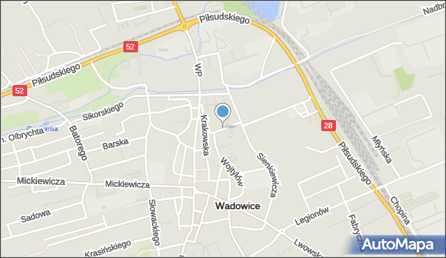 Wadowice, Teatralna, mapa Wadowice