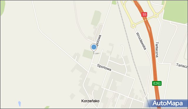 Korzeńsko, Topolowa, mapa Korzeńsko