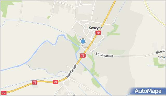 Koszyce powiat proszowicki, Topolowa, mapa Koszyce powiat proszowicki