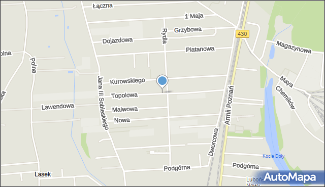 Luboń powiat poznański, Topolowa, mapa Luboń powiat poznański