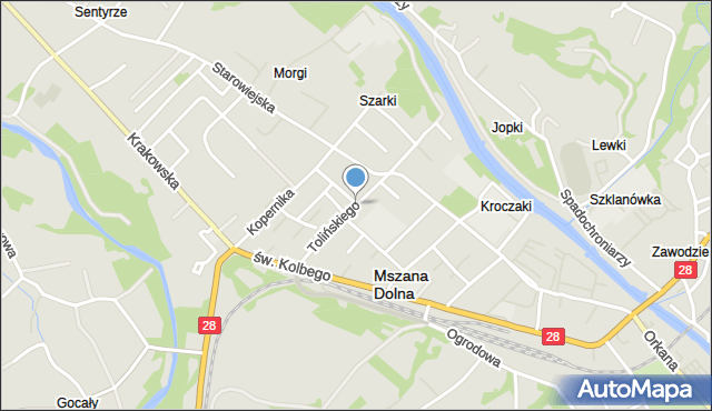 Mszana Dolna, Tolińskiego Juliana, mapa Mszana Dolna