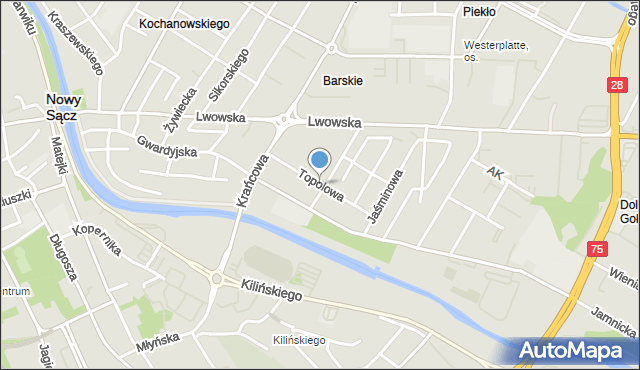 Nowy Sącz, Topolowa, mapa Nowego Sącza