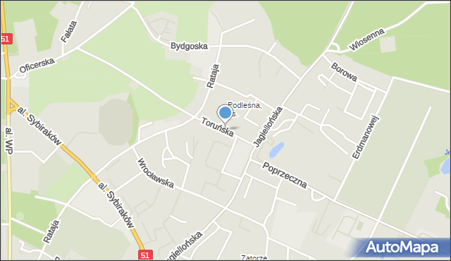 Olsztyn, Toruńska, mapa Olsztyna