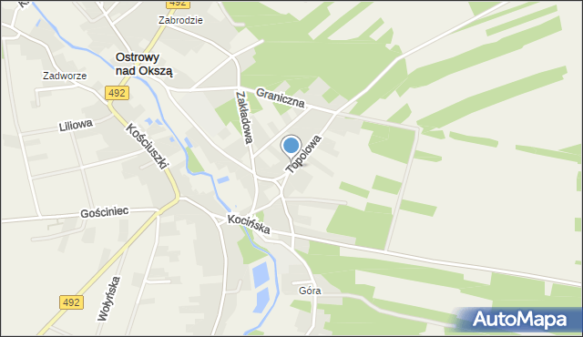Ostrowy nad Okszą, Topolowa, mapa Ostrowy nad Okszą