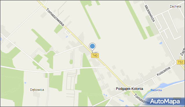 Podgajek, Tomaszowska, mapa Podgajek