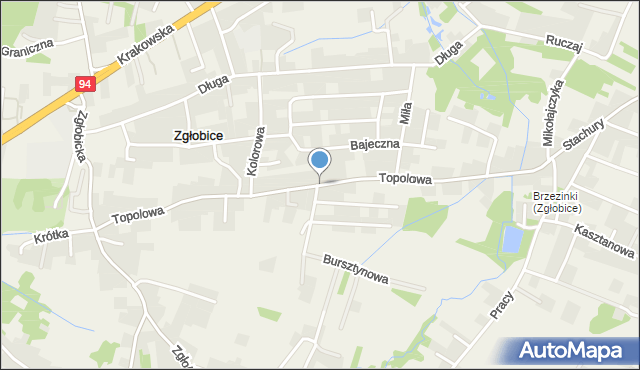 Zgłobice, Topolowa, mapa Zgłobice