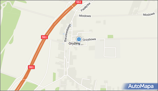 Gryźliny gmina Stawiguda, Truskawkowa, mapa Gryźliny gmina Stawiguda