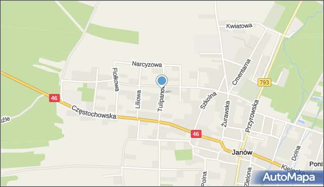 Janów powiat częstochowski, Tulipanowa, mapa Janów powiat częstochowski