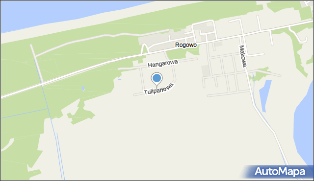 Rogowo gmina Trzebiatów, Tulipanowa, mapa Rogowo gmina Trzebiatów