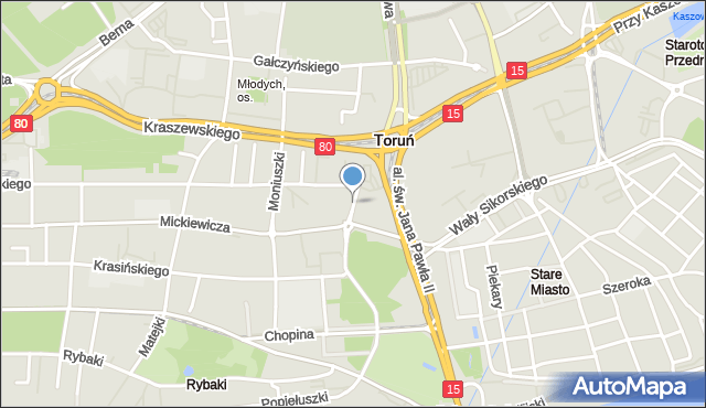 Toruń, Tujakowskiego Alojzego, mapa Torunia