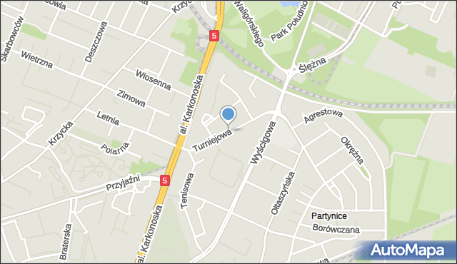 Wrocław, Turniejowa, mapa Wrocławia