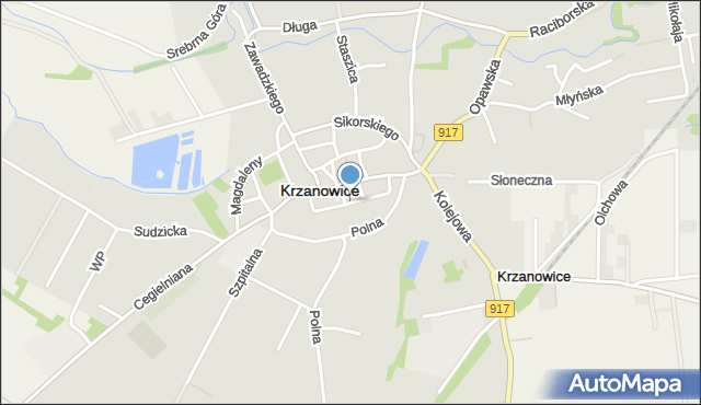 Krzanowice powiat raciborski, Tylna, mapa Krzanowice powiat raciborski