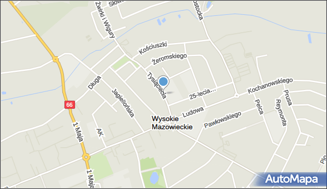 Wysokie Mazowieckie, Tysiąclecia, mapa Wysokie Mazowieckie