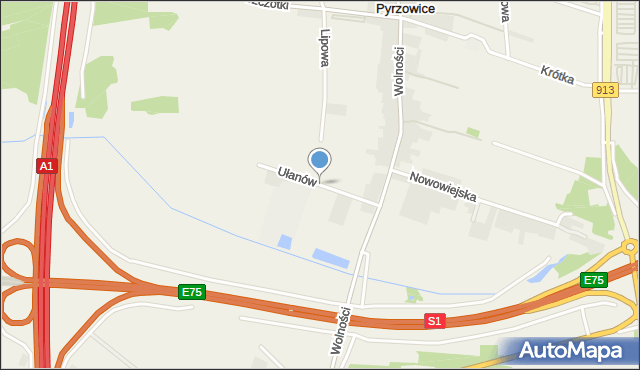 Pyrzowice, Ułanów, mapa Pyrzowice