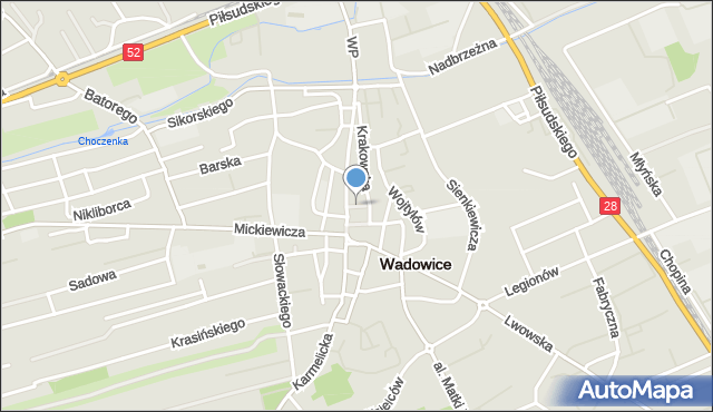 Wadowice, Wąska, mapa Wadowice