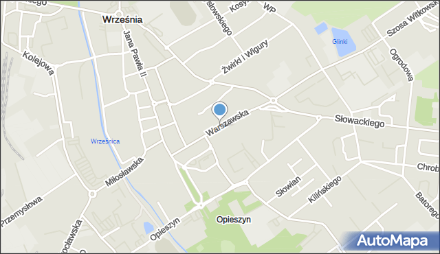 Września, Warszawska, mapa Wrześni