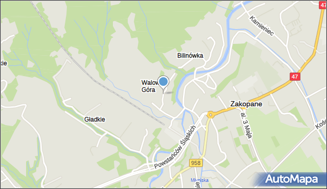 Zakopane, Walowa Góra, mapa Zakopanego