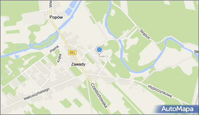 Zawady gmina Popów, Wczasowa, mapa Zawady gmina Popów