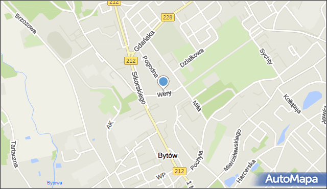 Bytów, Wery Bernarda, mapa Bytów