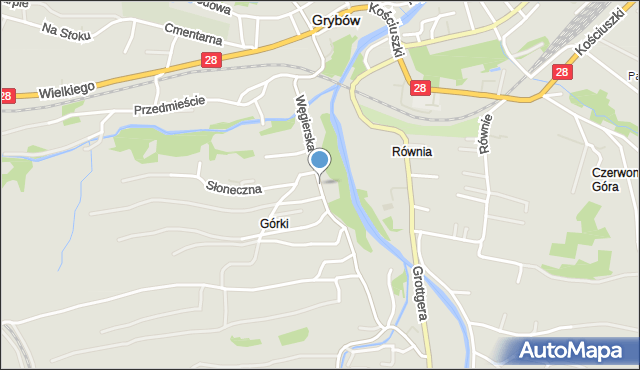 Grybów, Węgierska, mapa Grybów