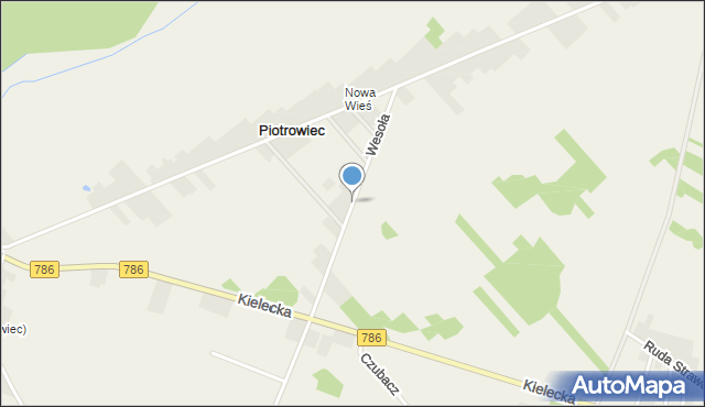 Piotrowiec gmina Łopuszno, Wesoła, mapa Piotrowiec gmina Łopuszno