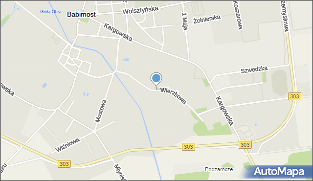 Babimost, Wierzbowa, mapa Babimost