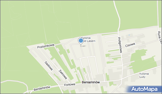 Beniaminów gmina Nieporęt, Wiśniowa, mapa Beniaminów gmina Nieporęt