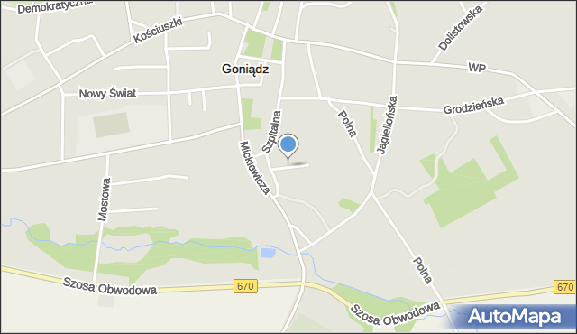 Goniądz, Wiejska, mapa Goniądz