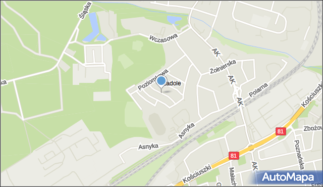 Katowice, Widłaków, mapa Katowic