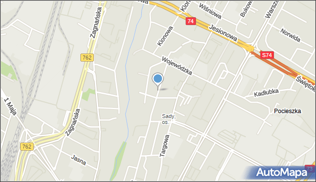 Kielce, Wiosenna, mapa Kielc