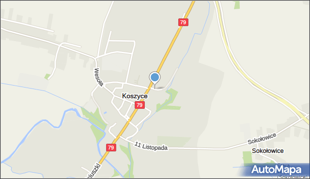 Koszyce powiat proszowicki, Wirecka, mapa Koszyce powiat proszowicki