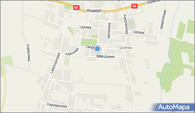 Kruszyn gmina Bolesławiec, Wierzbowa, mapa Kruszyn gmina Bolesławiec