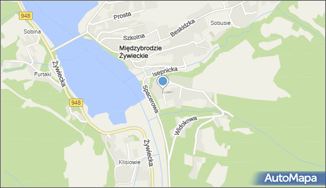 Międzybrodzie Żywieckie, Widokowa, mapa Międzybrodzie Żywieckie