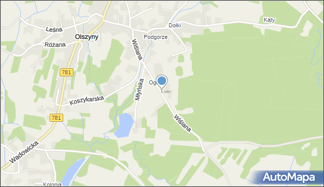 Olszyny gmina Babice, Wiślana, mapa Olszyny gmina Babice