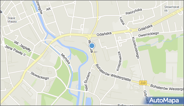 Słupsk, Wiejska, mapa Słupska