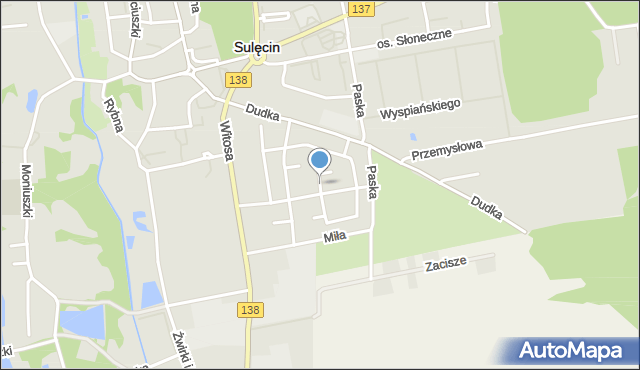 Sulęcin, Wiśniowa, mapa Sulęcin
