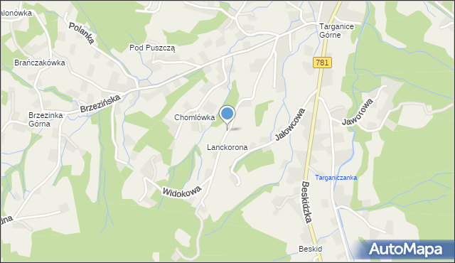 Targanice, Widokowa, mapa Targanice