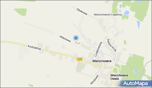 Wierzchowice gmina Krośnice, Wiśniowa, mapa Wierzchowice gmina Krośnice