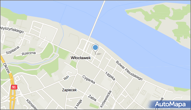 Włocławek, Wiślana, mapa Włocławka