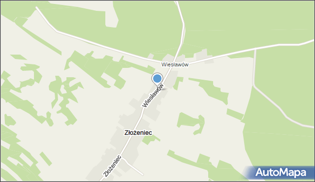 Złożeniec, Wiesławów, mapa Złożeniec