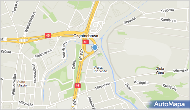 Częstochowa, Wodna, mapa Częstochowy