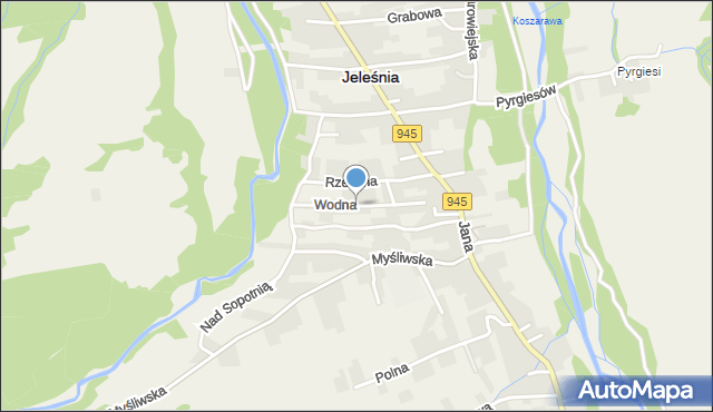 Jeleśnia, Wodna, mapa Jeleśnia