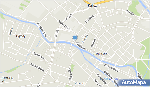 Kalisz, Wodna, mapa Kalisza