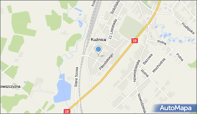 Kuźnica powiat sokólski, Wodna, mapa Kuźnica powiat sokólski