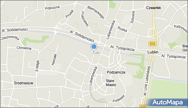 Lublin, Wodopojna, mapa Lublina