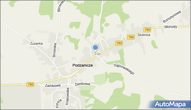 Podzamcze gmina Ogrodzieniec, Wojska Polskiego, mapa Podzamcze gmina Ogrodzieniec