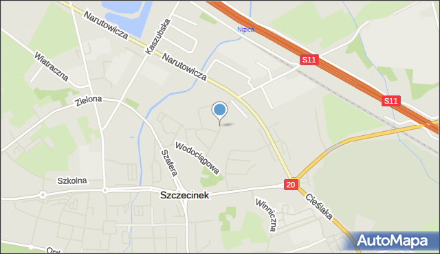 Szczecinek, Wodociągowa, mapa Szczecinek