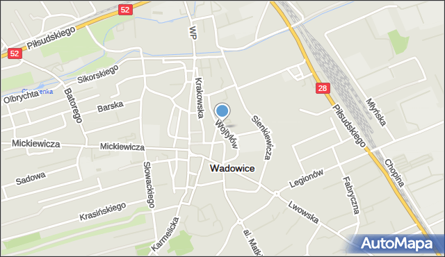 Wadowice, Wojtyłów Emilii i Karola, mapa Wadowice